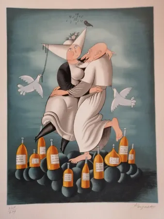 リトグラフ Peynet - L'élixir du Révérend Pére Gaucher