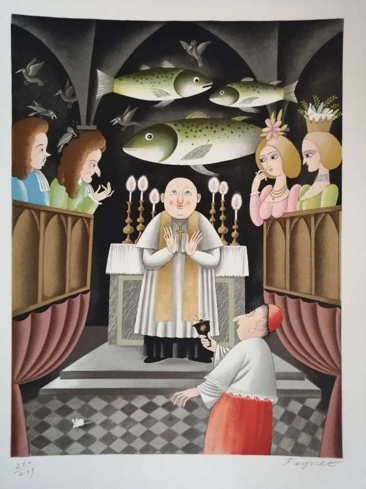 リトグラフ Peynet - Trois Messes basses