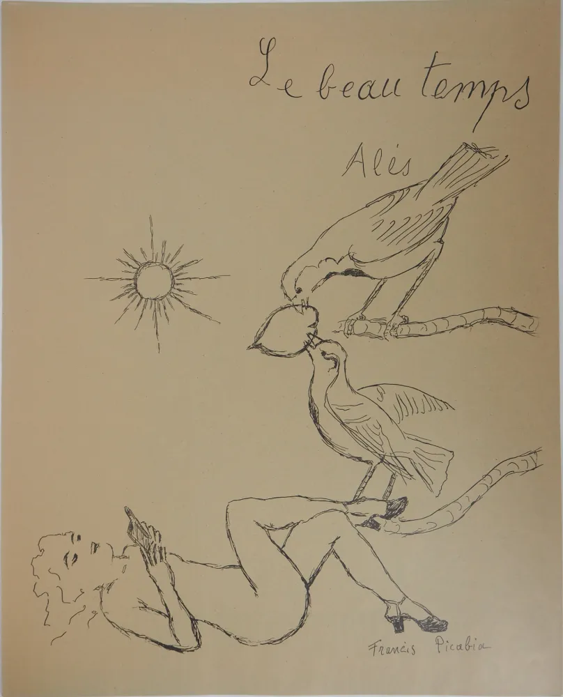 リトグラフ Picabia - Le beau temps : Femme aux oiseaux