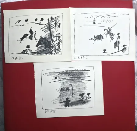 リトグラフ Picasso - A Los Toros Avec Picasso- 3 plates