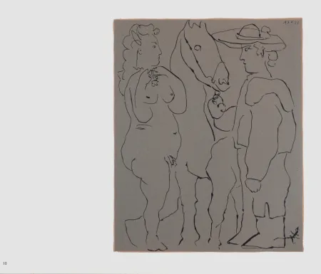 リノリウム彫版 Picasso (After) - Picador, femme et cheval, 1962