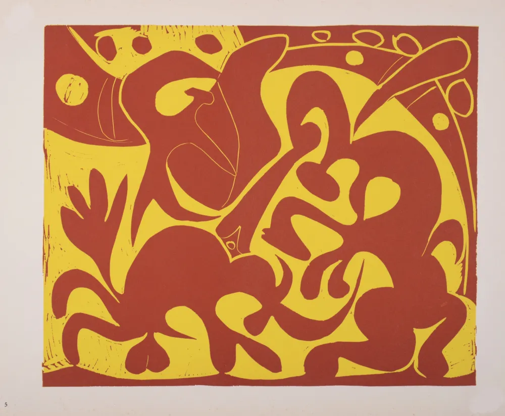 リノリウム彫版 Picasso (After) - Pique (rouge et jaune), 1962