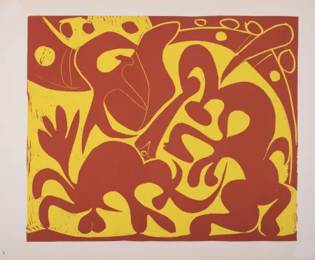 リノリウム彫版 Picasso (After) - Pique (rouge et jaune), 1962