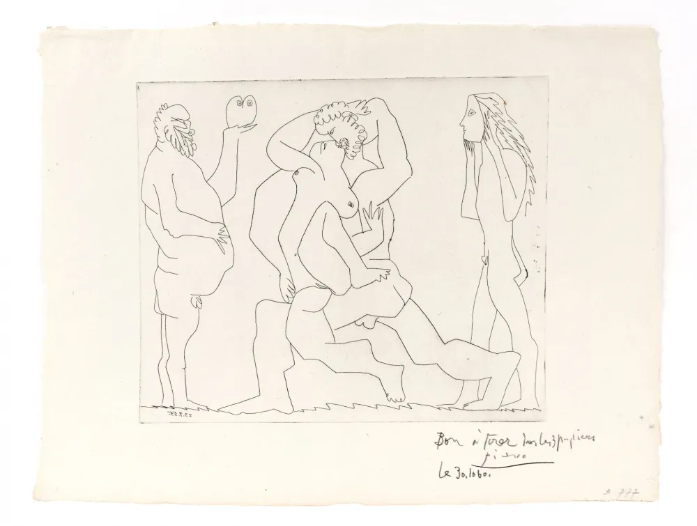 彫版 Picasso - Bacchanal with Owl and Young Man in a Mask