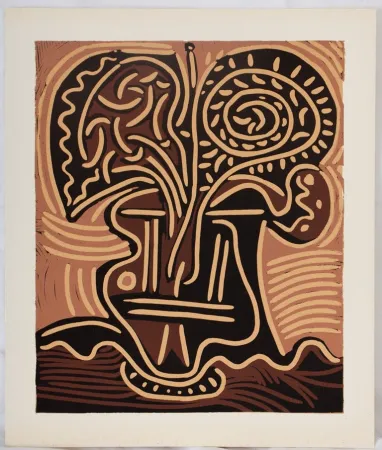 リノリウム彫版 Picasso - Bouquet de fleurs