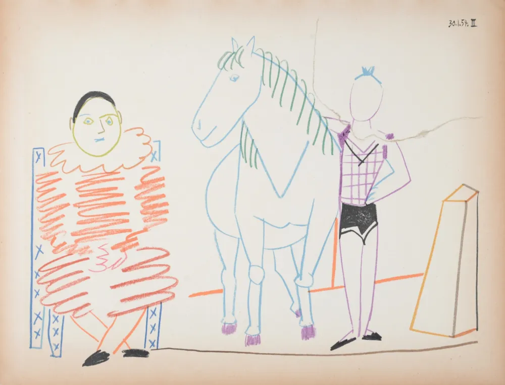リトグラフ Picasso - Clown & Circus Rider, 1954
