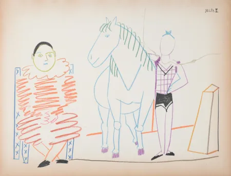 リトグラフ Picasso - Clown & Circus Rider, 1954