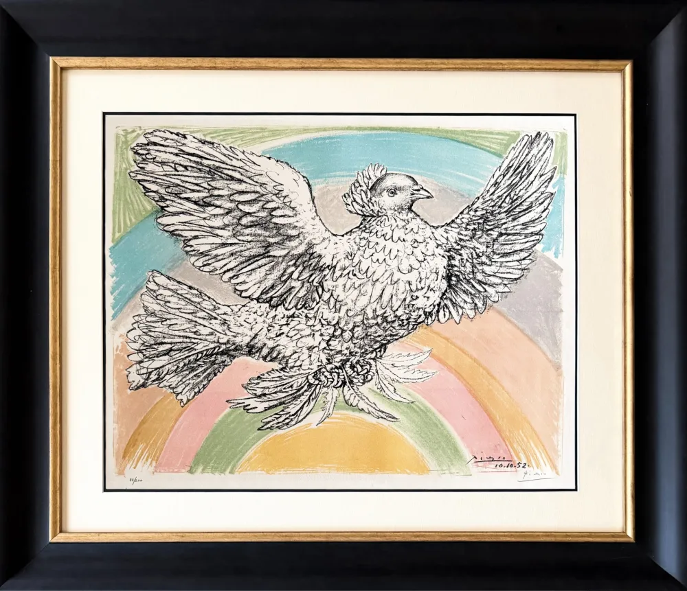 リトグラフ Picasso - Colombe volant (à l'arc-en-ciel)