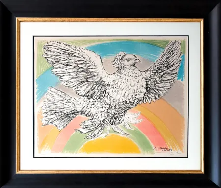 リトグラフ Picasso - Colombe volant (à l'Arc-en-ciel)