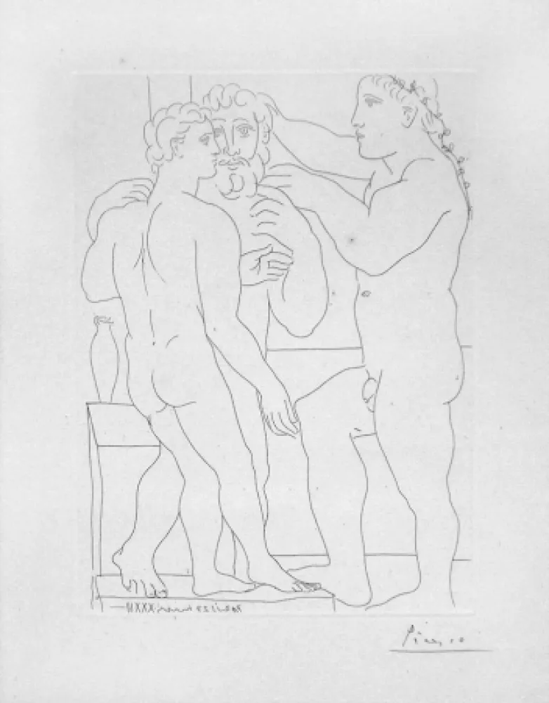 彫版 Picasso - Deux hommes sculptes - Two male statues - Three Men Standing