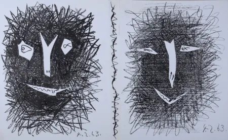 リトグラフ Picasso - Deux Masques, 1963