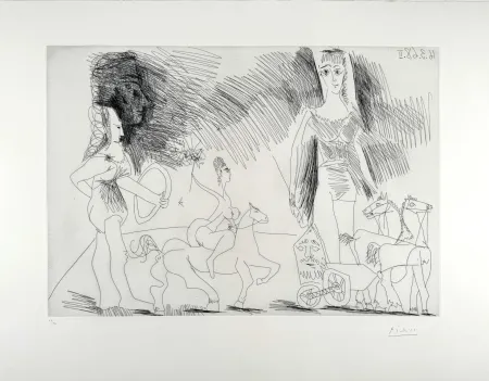 エッチング Picasso - Écuyères et jongleuse (pl. 2 de la Série 347) 