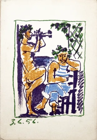 リトグラフ Picasso - FAUNE ET MARIN. Méditerranée. Lithographie Originale et catalogue (1956)