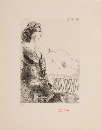 アクチアント Picasso - Femme au divan avec une jeune fille et un vieilliard assis