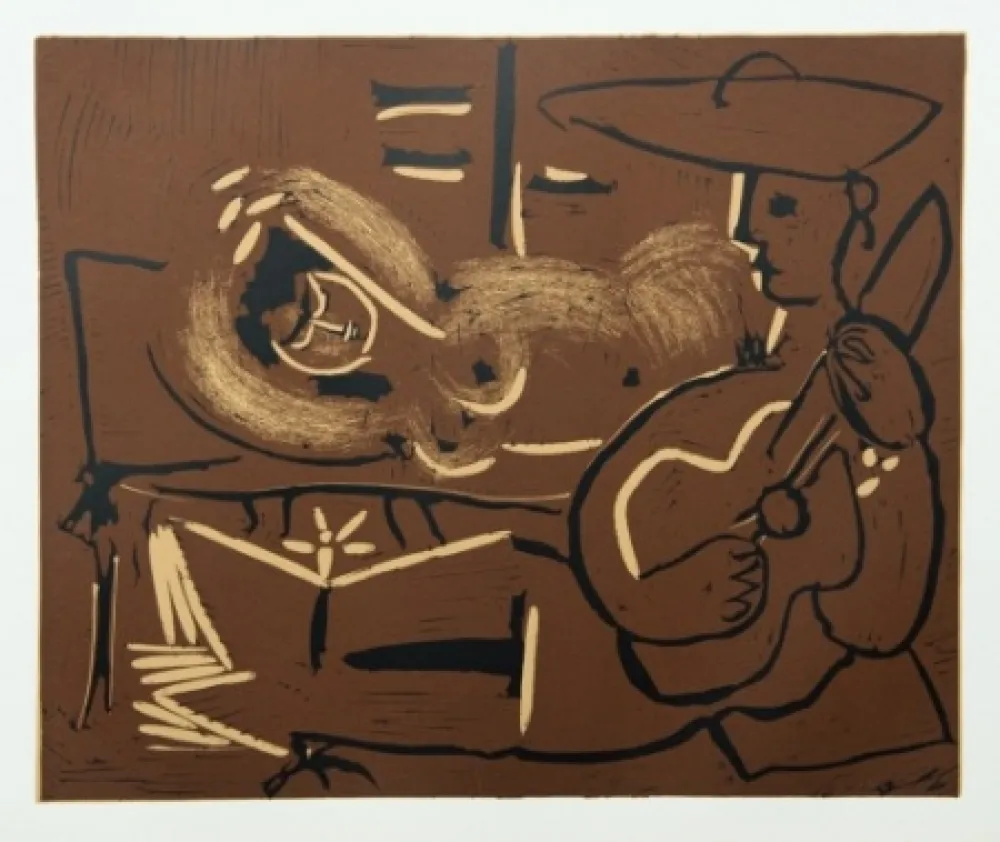 彫版 Picasso - Femme couchée et guitariste