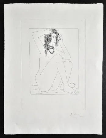 彫版 Picasso -  Femme Nue se Couronnant de Fleurs