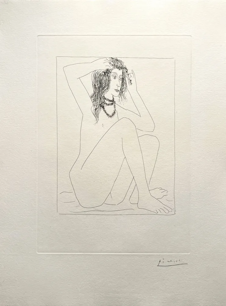 彫版 Picasso - Femme nue se couronnant de fleurs