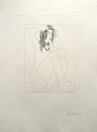 彫版 Picasso - Femme nue se couronnant de fleurs