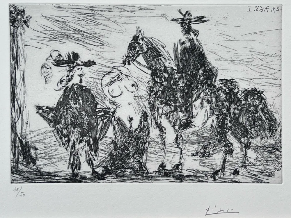 エッチング Picasso - Gentilhomme, femme honteuse et reître 