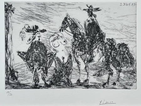 エッチング Picasso - Gentilhomme, femme honteuse et reître 