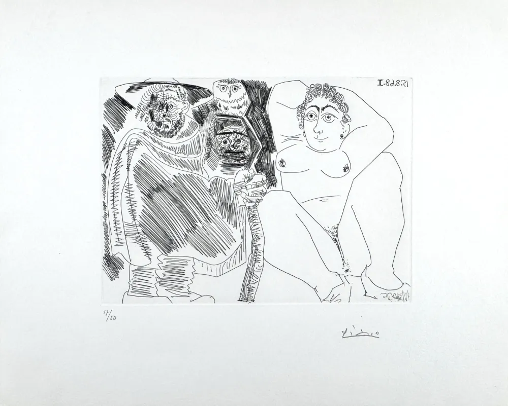 エッチング Picasso - Grosse Prostituée, Sorcière à la Chouette et Voyageur en Sabots 