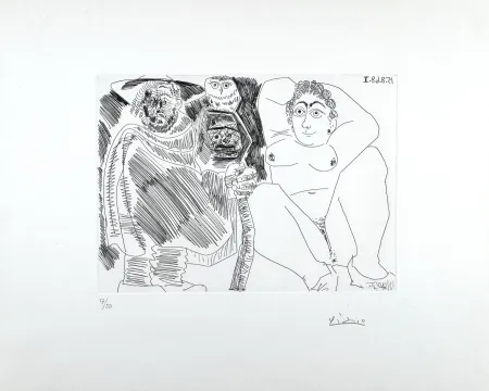 エッチング Picasso - Grosse Prostituée, Sorcière à la Chouette et Voyageur en Sabots 