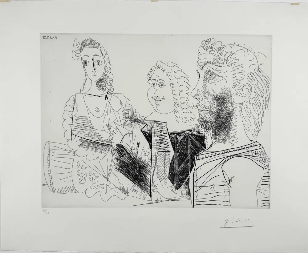 エッチング Picasso -  Homme en gilet afghan songeant aux amours d'un 