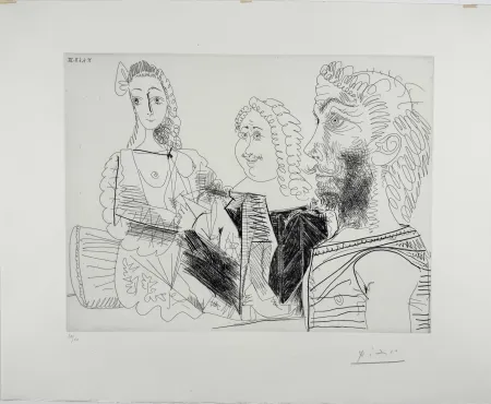 エッチング Picasso -  Homme en gilet afghan songeant aux amours d'un 