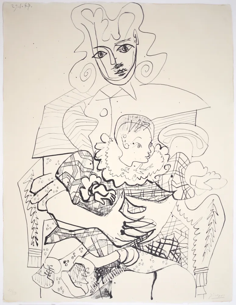 リトグラフ Picasso - Ines et son Enfant