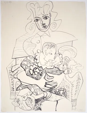 リトグラフ Picasso - Ines et son Enfant