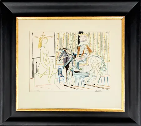 リトグラフ Picasso - La Comedie Humaine: King on Horse with Sitting Nude