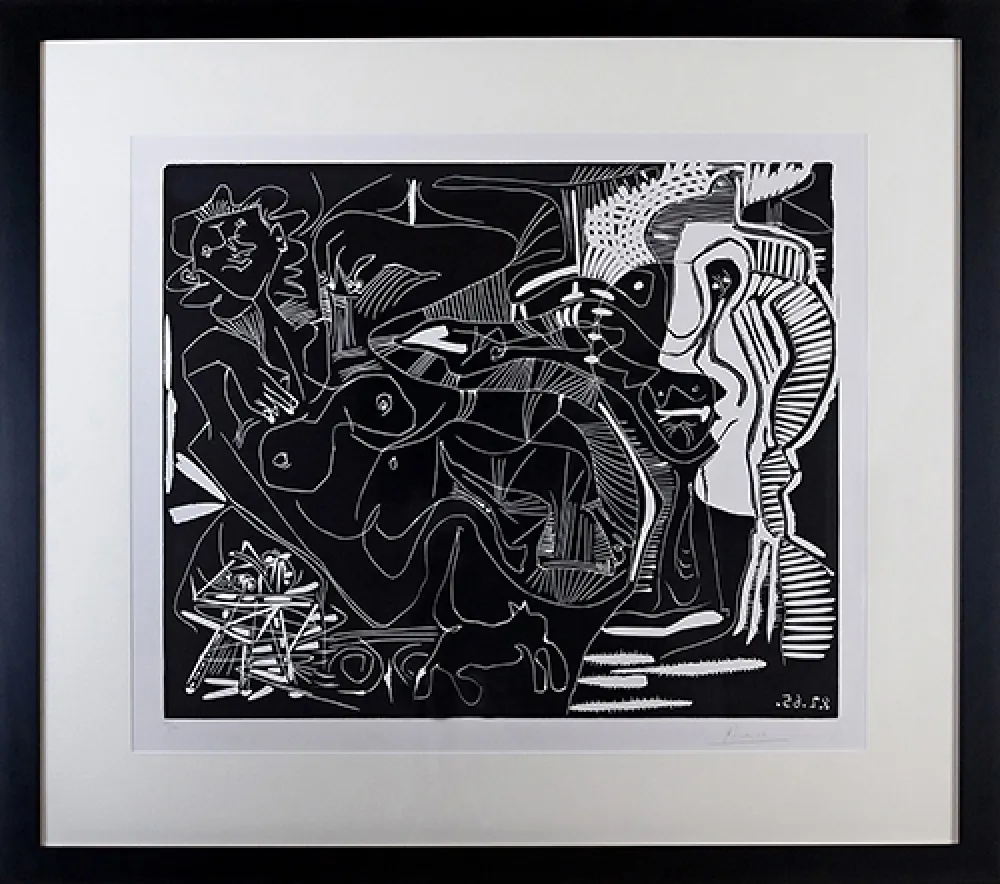 リノリウム彫版 Picasso - Le Thé: Deux Femmes Nues et une Chat (B. 1851)