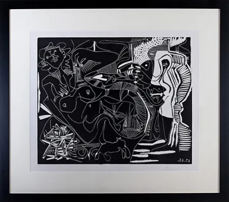 リノリウム彫版 Picasso - Le Thé: Deux Femmes Nues et une Chat (B. 1851)