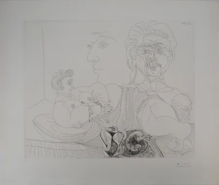 彫版 Picasso - Les 156, planche 4 : Vieux modèle pour jeune odalisque, le double regard du peintr
