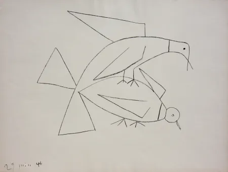 リトグラフ Picasso - Les Deux Tourterelles II (B. 406) Two Turtle-doves