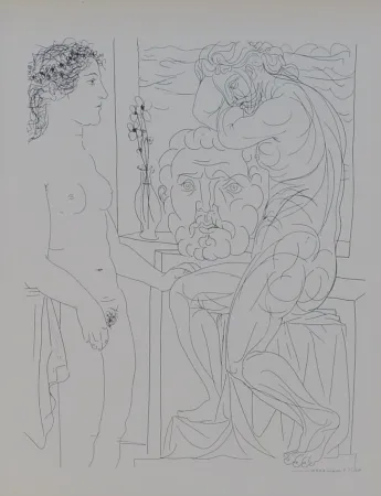 リトグラフ Picasso - Modèle nu et Sculptures
