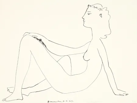 リトグラフ Picasso - Nu assis, de profil
