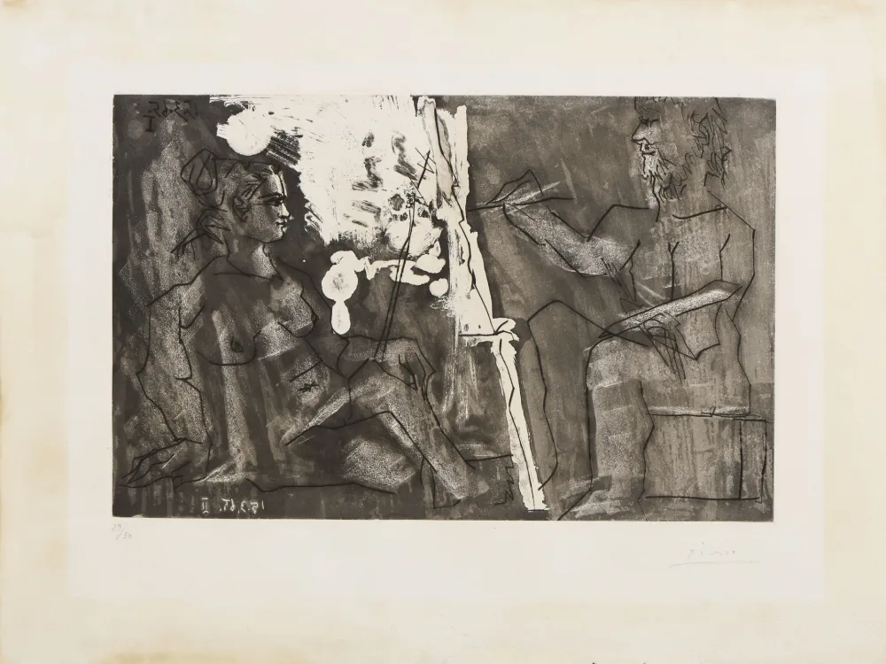 彫版 Picasso - Pablo Picasso (1881–1973) – Dans l’Atelier – Aquatint and drypoint on paper – 1965