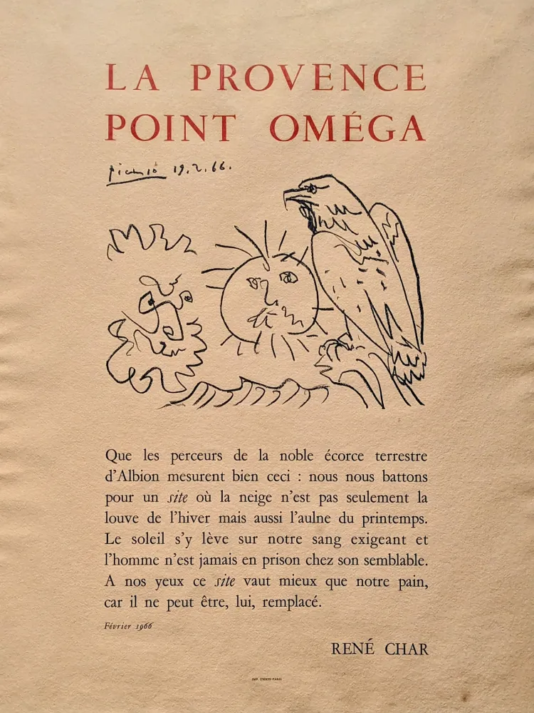 リトグラフ Picasso - Pablo PICASSO (1881-1973), La Provence point Oméga, Lithograph, 1966