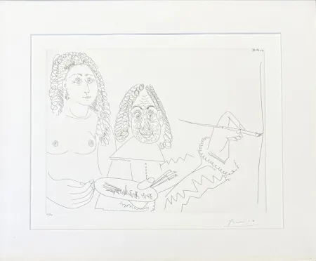 彫版 Picasso - Pablo Picasso (1881–1973) - Peintre Rembranesque avec son Modèle - Etching on wove paper - 1968
