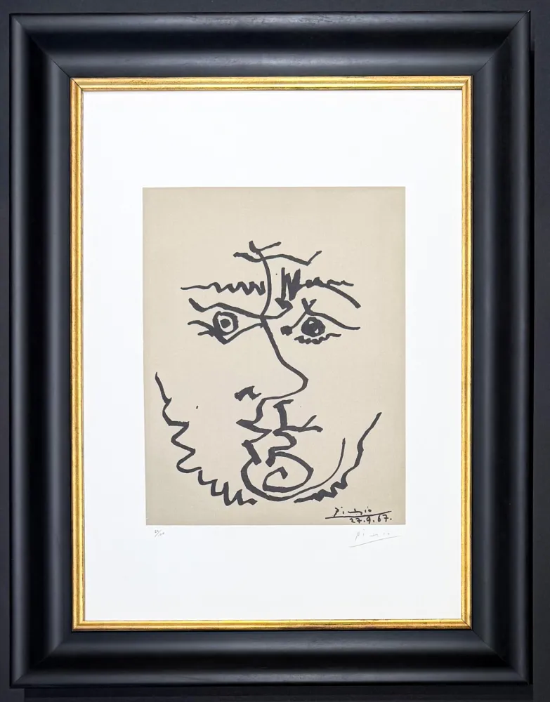 リトグラフ Picasso - Pablo Picasso ( 1881 – 1973 )– Visage – hand-signed Lithograph on Rives BFK paper – 1967