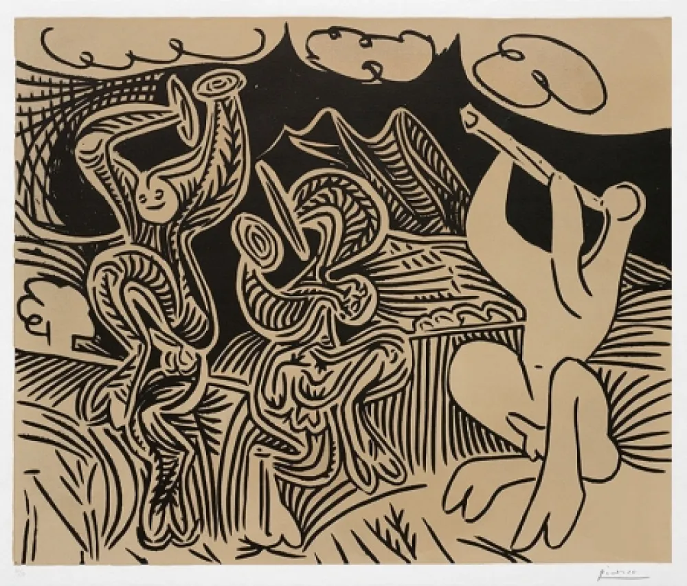 リノリウム彫版 Picasso - Pablo Picasso Danseurs et musicien (Dancers and musician), 1959