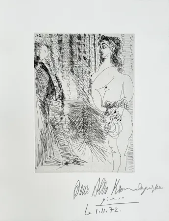 彫版 Picasso - Pablo Picasso – Le Cabinet particulier, Degas et une fille