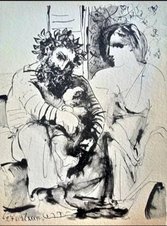 ステンシル Picasso - Pablo Picasso, The Family, Original Lithograph on Arches Paper, 1967