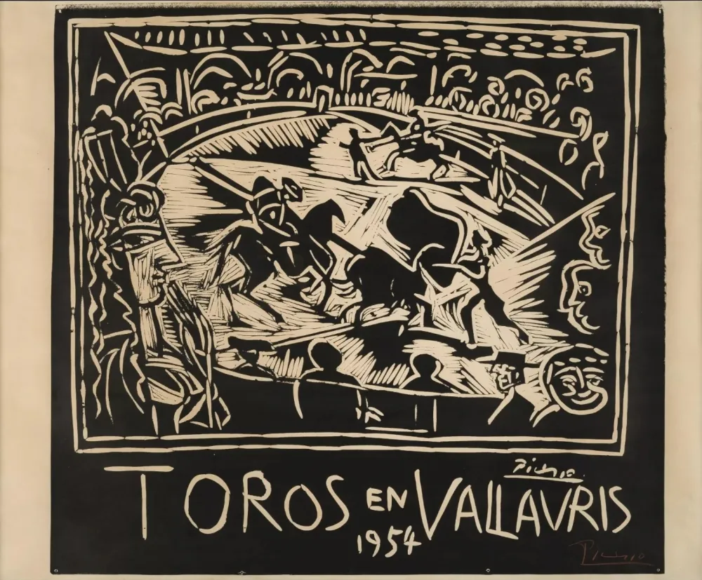 リノリウム彫版 Picasso - Pablo Picasso Toros en Vallauris 1954 Linocut / Signed
