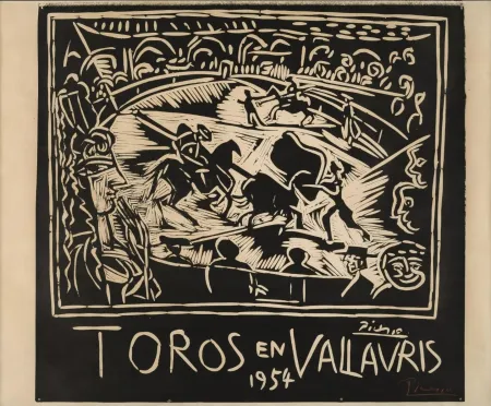 リノリウム彫版 Picasso - Pablo Picasso Toros en Vallauris 1954 Linocut / Signed