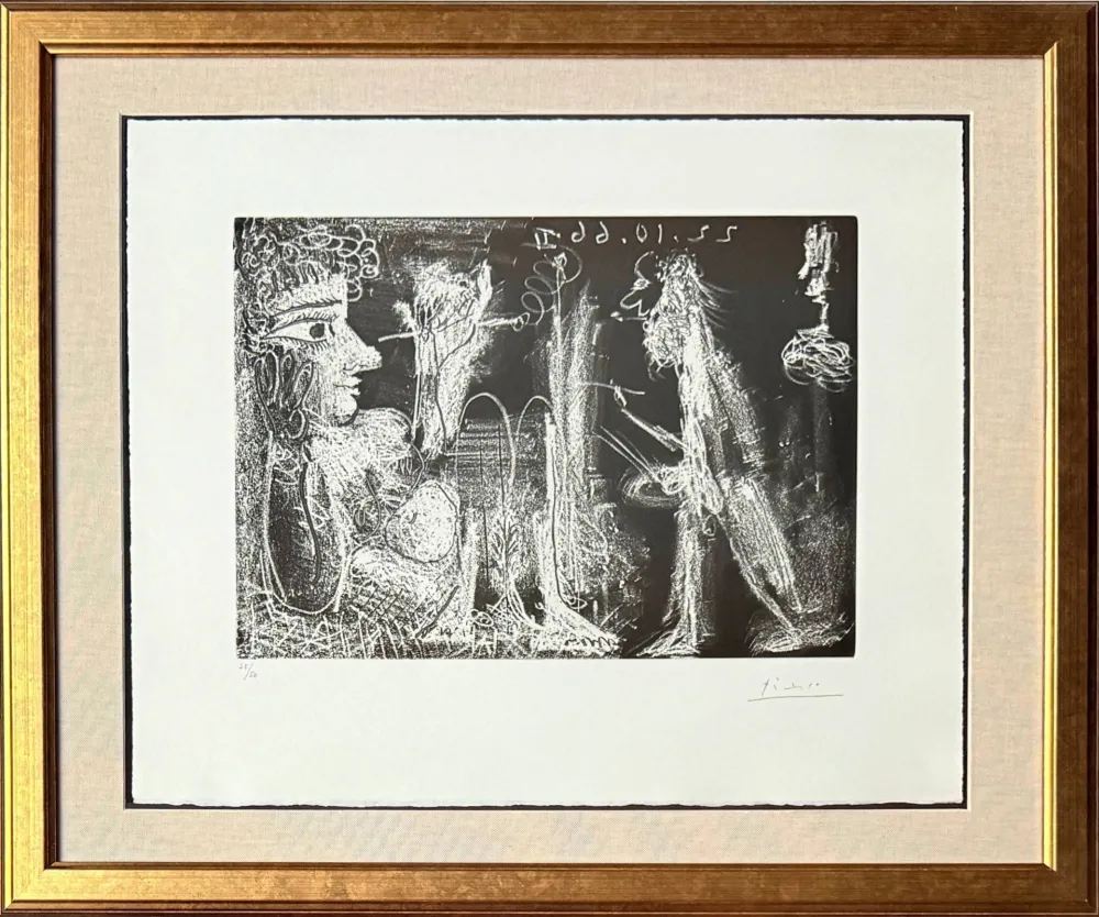 エッチングと　アクチアント Picasso - Peintre et modèle au fume-cigarette