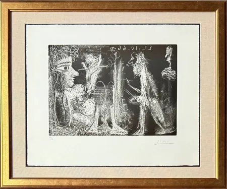 エッチングと　アクチアント Picasso - Peintre et modèle au fume-cigarette