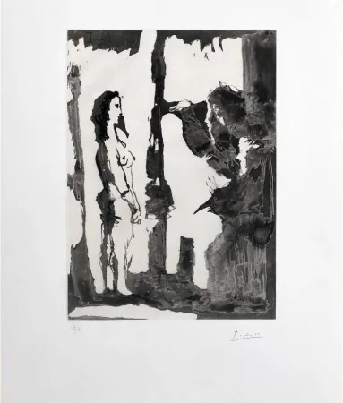 エッチングと　アクチアント Picasso - Peintre et modèle aux cheveux longs