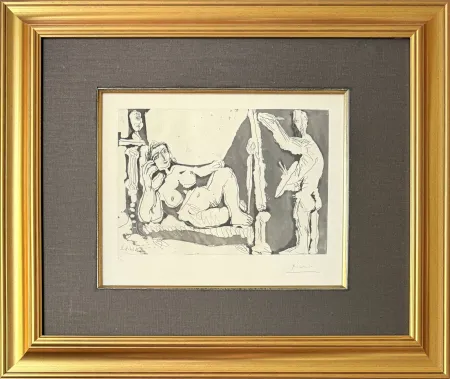 エッチング Picasso - Peintre et modèle, avec une sculpture I